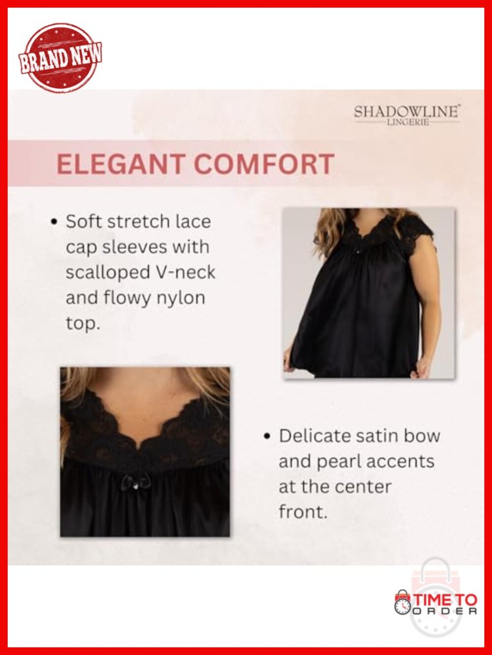 Shadowline Lace Cap Sleeve Pajama Set 100% Nylon Satintrique Tricot Sleepwear - Picture 5 of 6